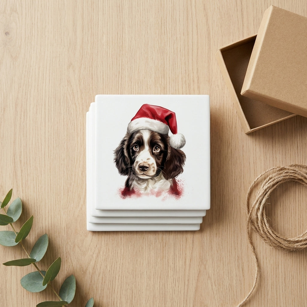 English Springer Spaniel Puppy Drawing ceramic coasters set of 4, gift set