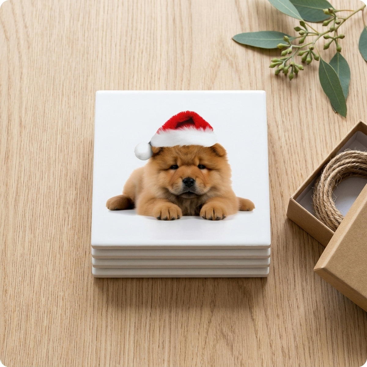 Chow Chow Puppy ceramic coasters set of 4, gift set