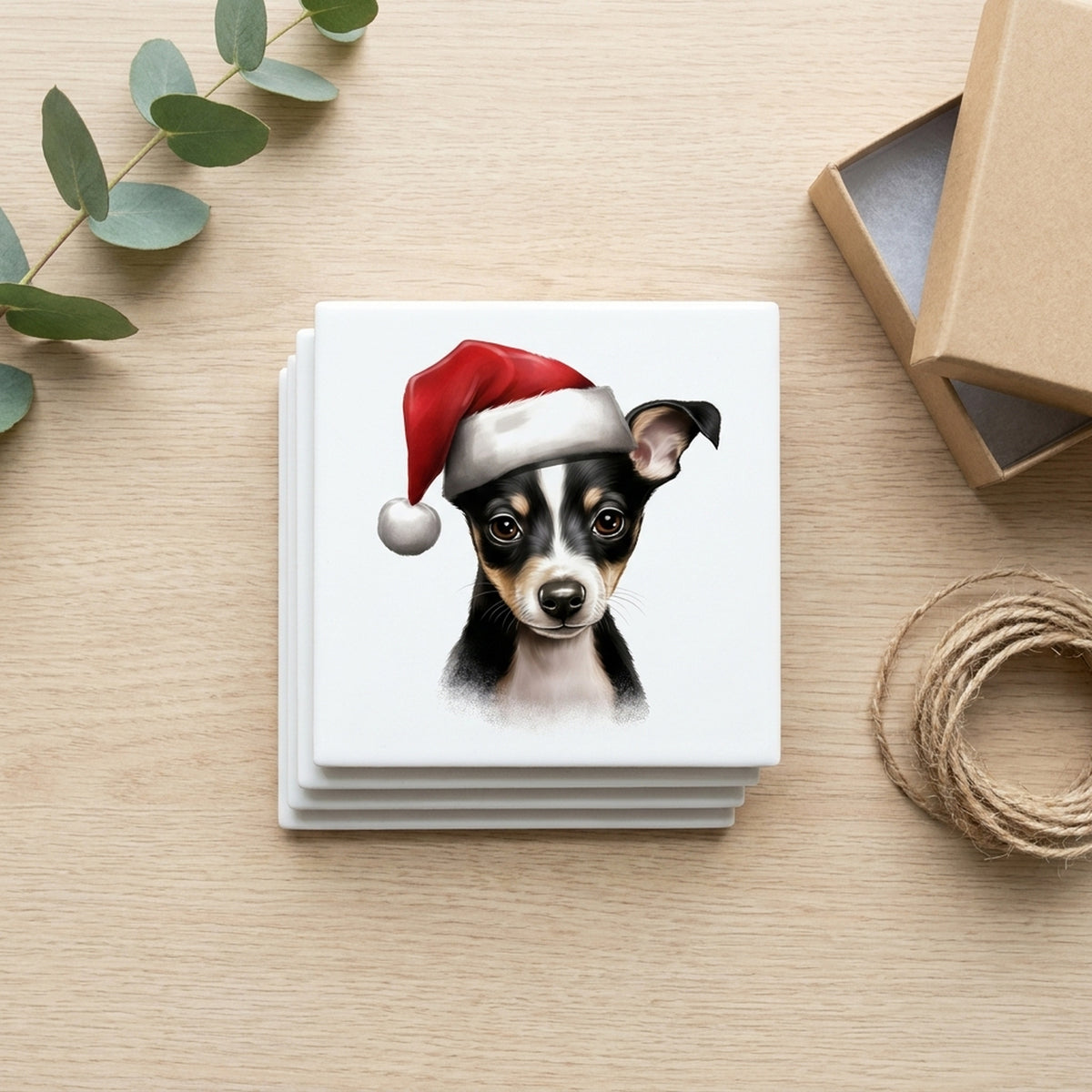 Rat Terrier Puppy Drawing ceramic coasters set of 4, gift set