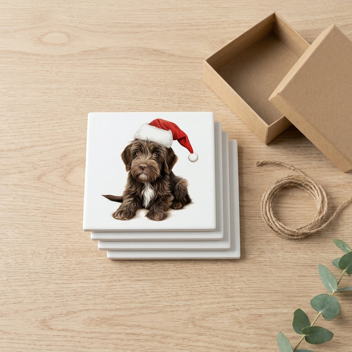 Wirehaired Pointing Griffon Puppy Drawing ceramic coasters set of 4, gift set