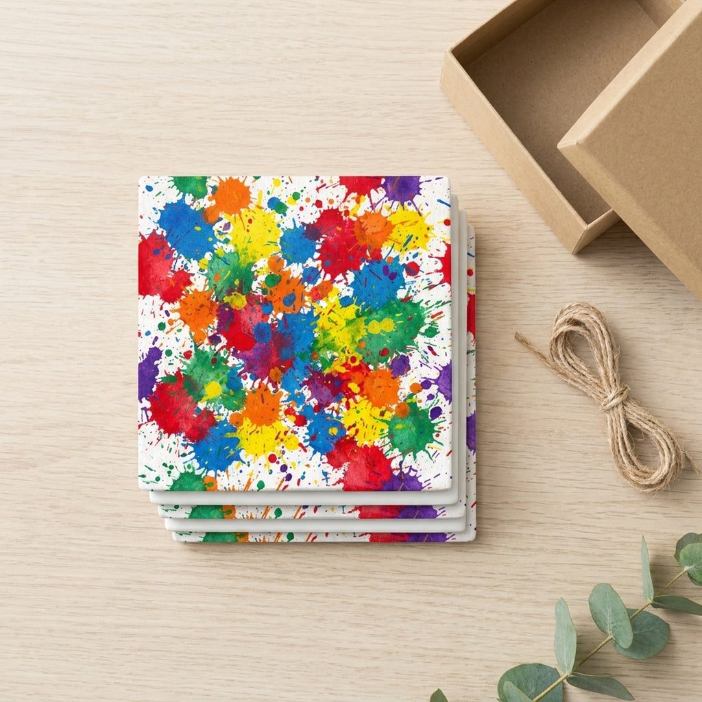 Paint Splatter ceramic coasters set of 4, gift set