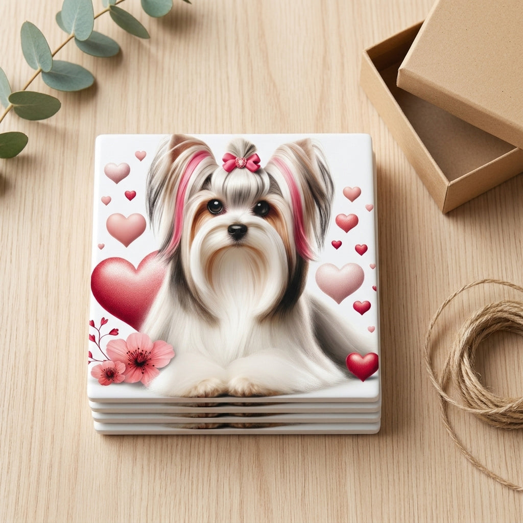 Biewer Terrier ceramic coasters set of 4, gift set