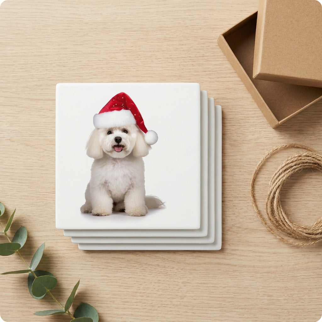 Bichon Frise ceramic coasters set of 4, gift set