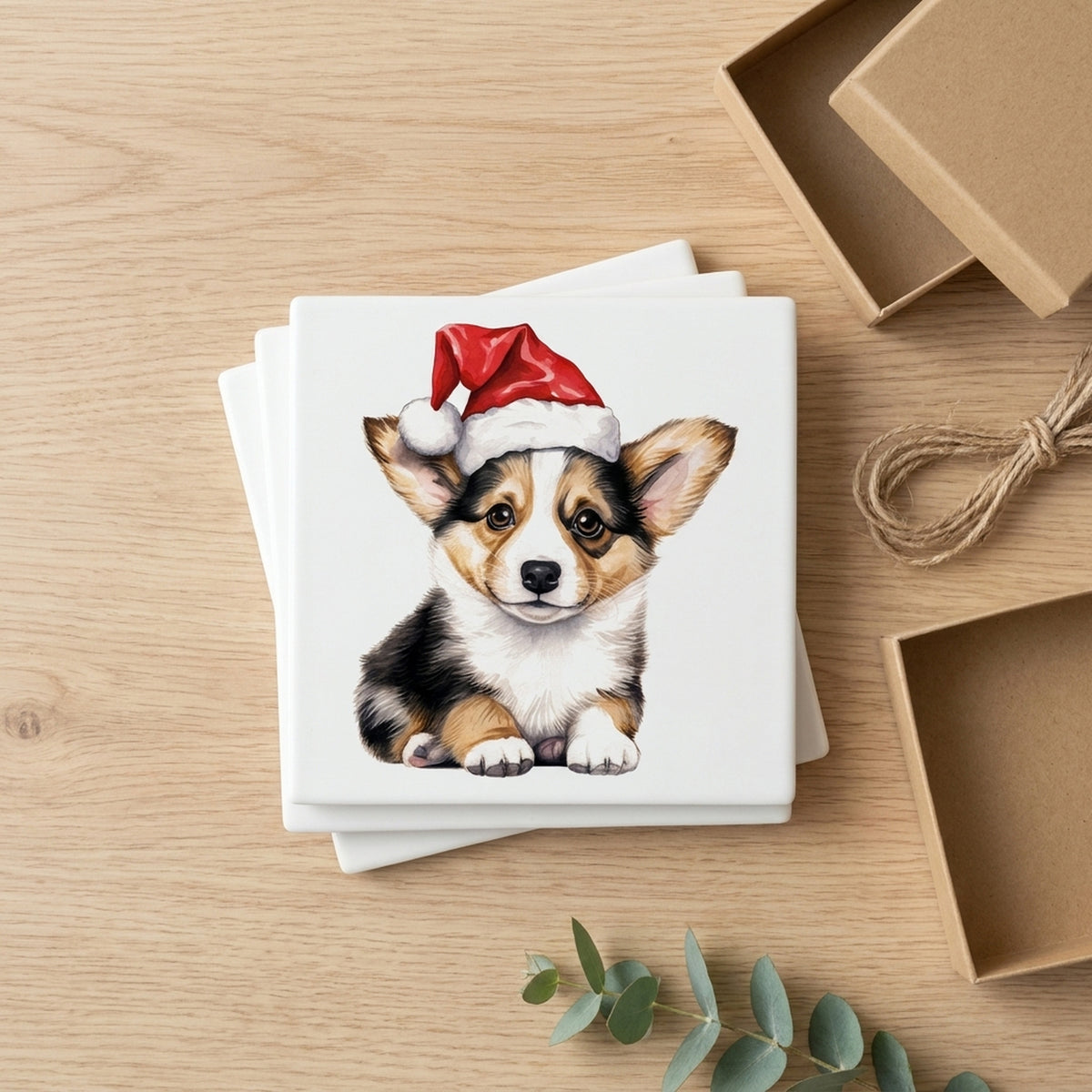 Pembroke Welsh Corgi Puppy Drawing ceramic coasters set of 4, gift set