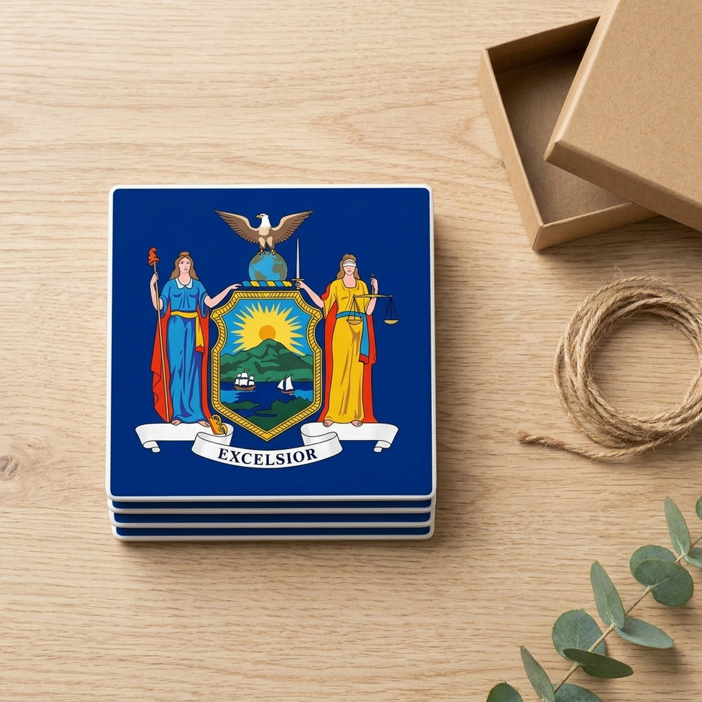 New York State Flag ceramic coasters set of 4, gift set