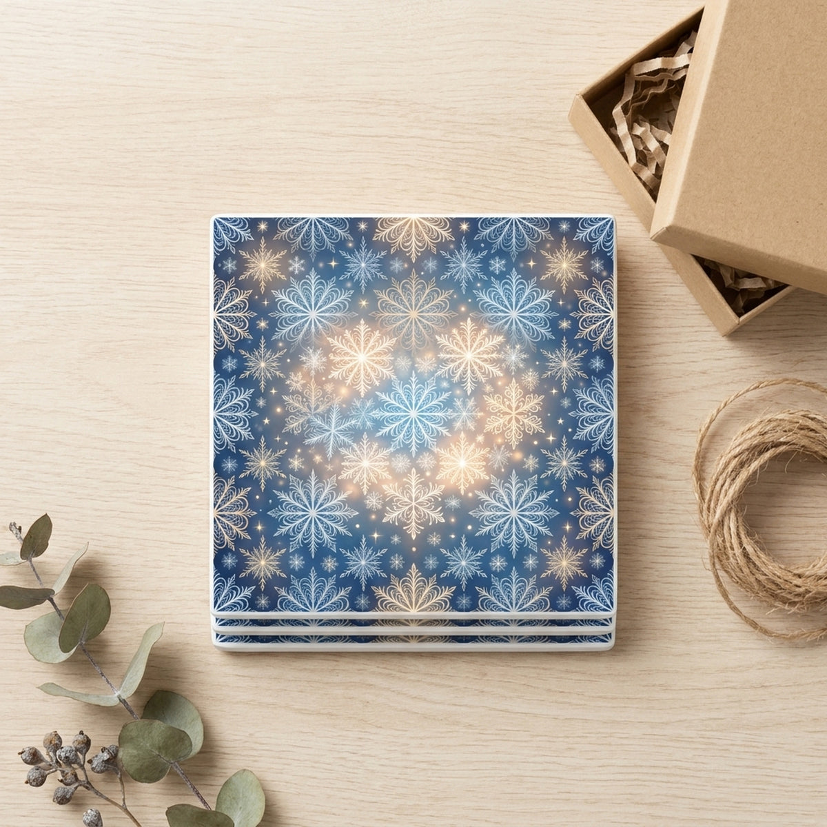Christmas Snowflakes ceramic coasters set of 4, gift set