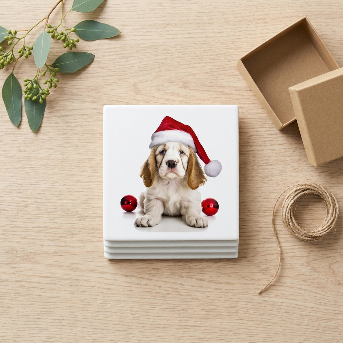 Clumber Spaniel Puppy ceramic coasters set of 4, gift set