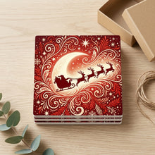 Santa & Reindeer ceramic coasters set of 4, gift set