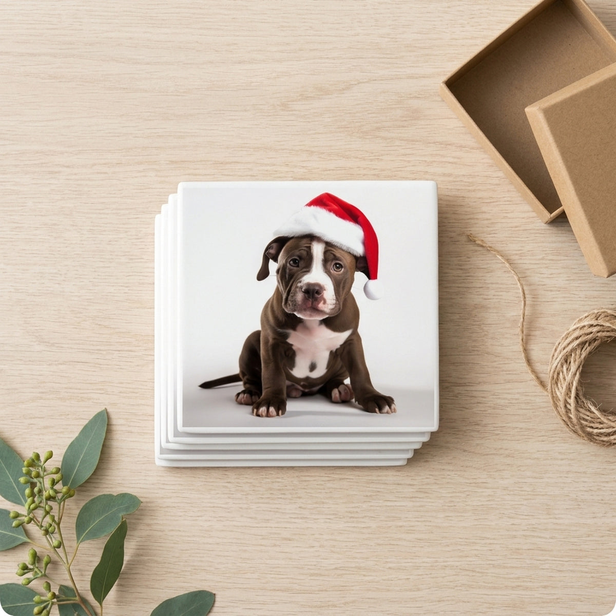 American Staffordshire Terrier Puppy ceramic coasters set of 4, gift set