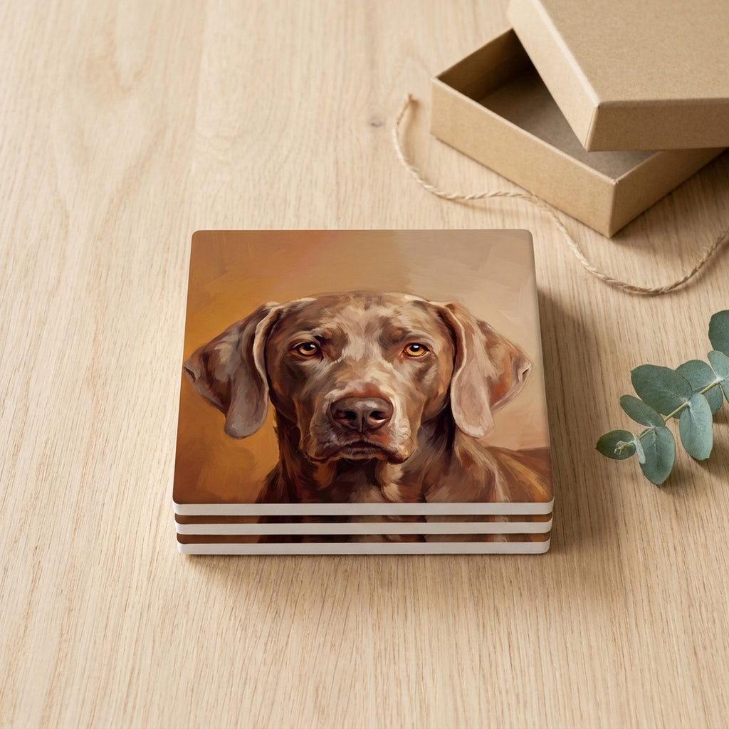 Weimaraner Portrait ceramic coasters set of 4, gift set