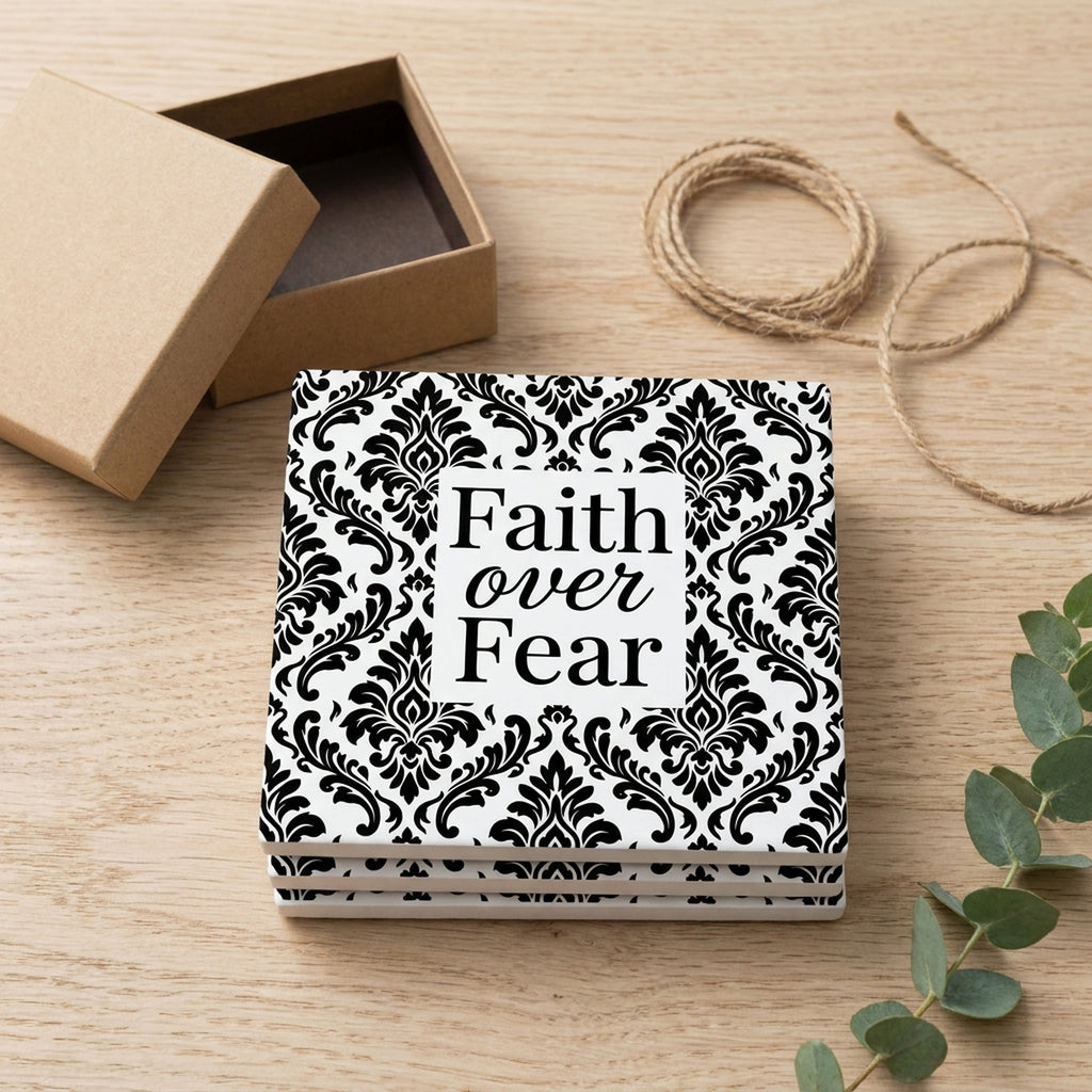 Faith Over Fear ceramic coasters set of 4, gift set