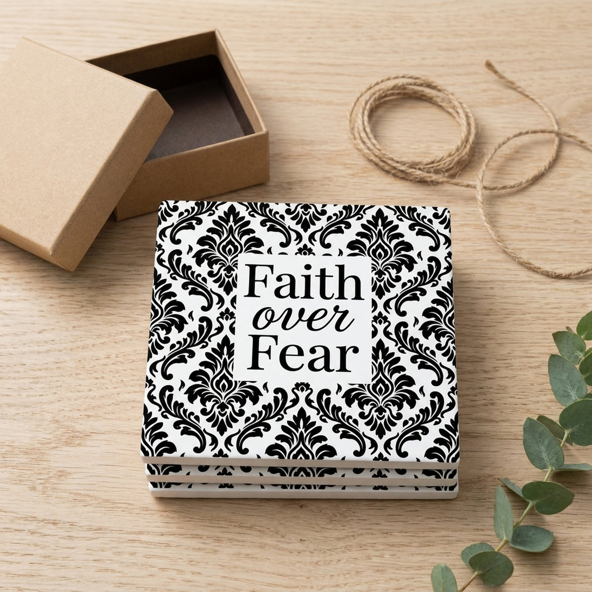 Faith Over Fear ceramic coasters set of 4, gift set