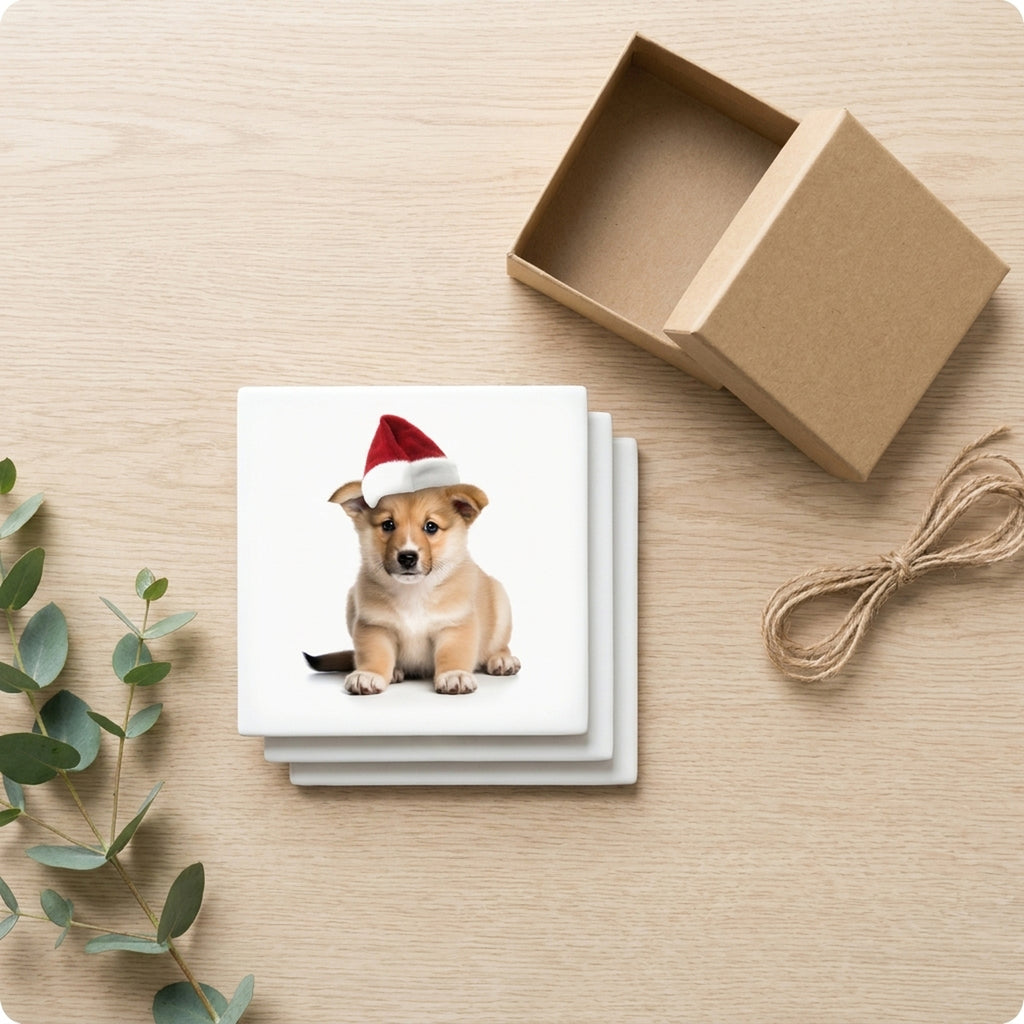 Norwegian Lundehund Puppy ceramic coasters set of 4, gift set