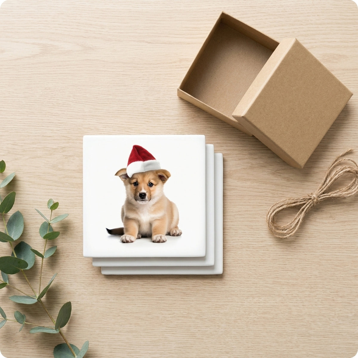 Norwegian Lundehund Puppy ceramic coasters set of 4, gift set