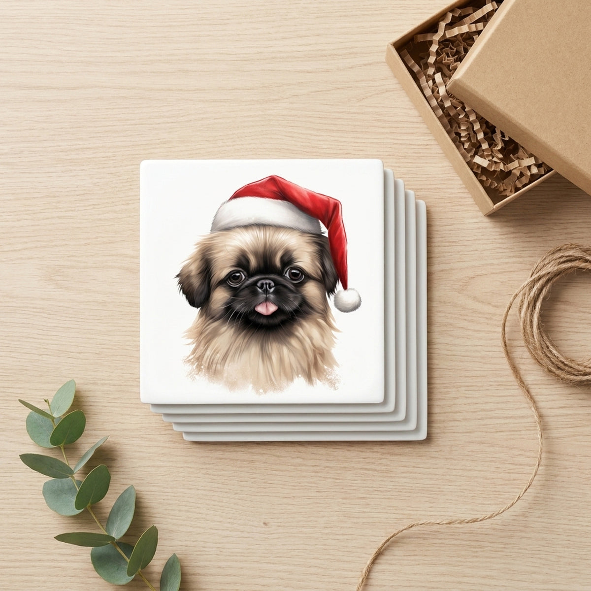 Pekingese Puppy Drawing ceramic coasters set of 4, gift set