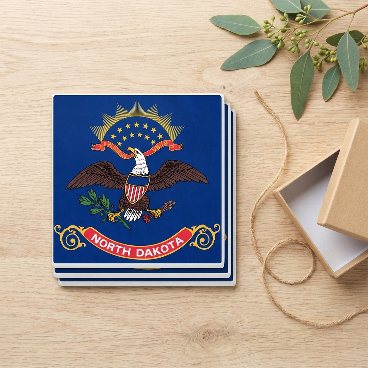 North Dakota State Flag ceramic coasters set of 4, gift set