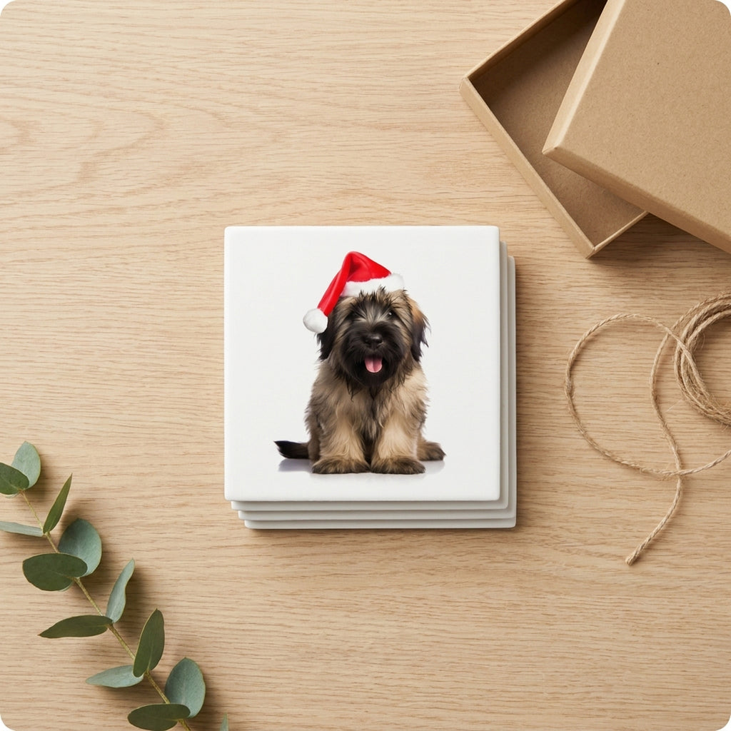 Briard Puppy ceramic coasters set of 4, gift set