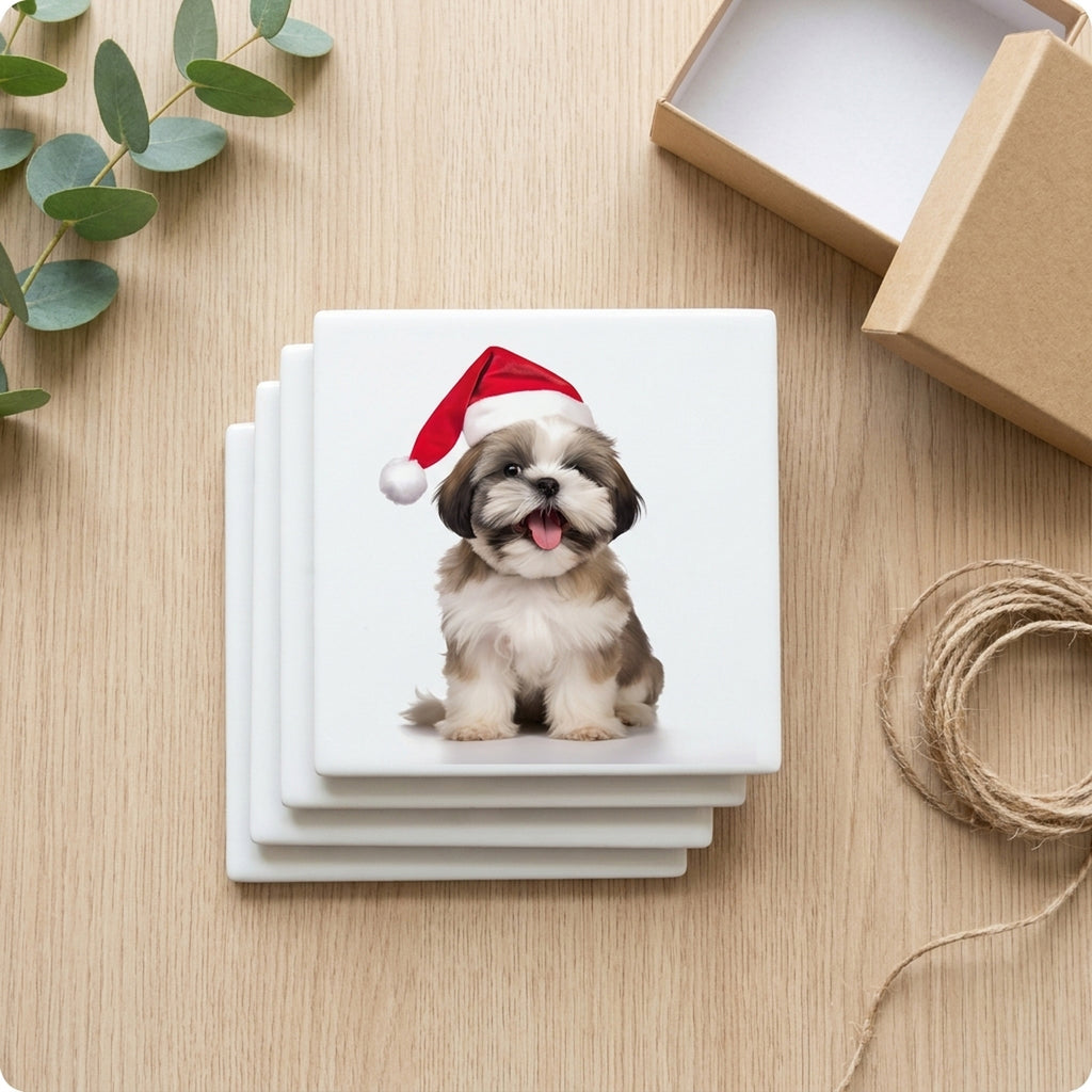 Lhasa Apso Puppy ceramic coasters set of 4, gift set