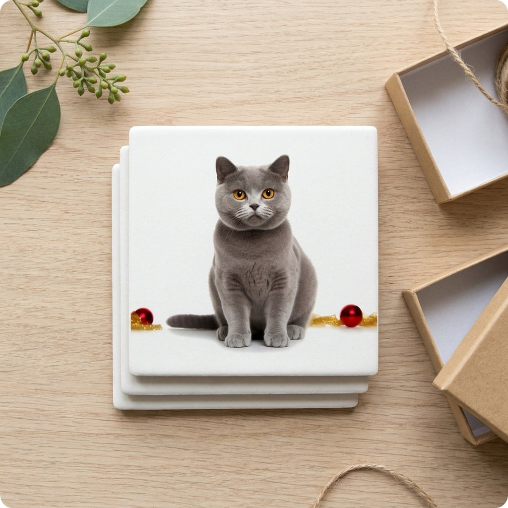 Chartreux Cat ceramic coasters set of 4, gift set