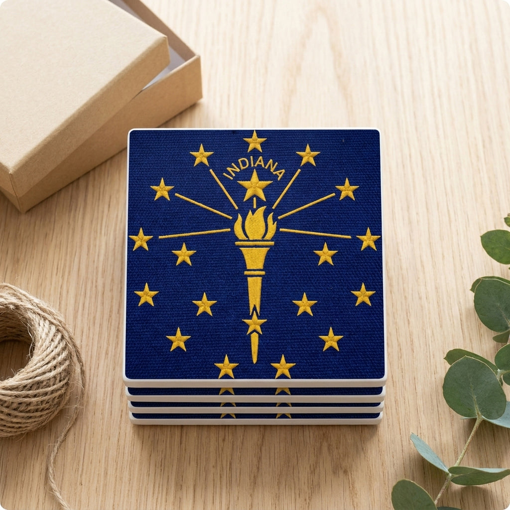Indiana State Flag ceramic coasters set of 4, gift set