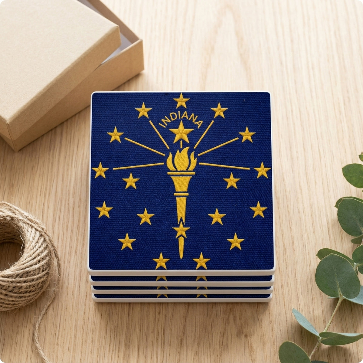 Indiana State Flag ceramic coasters set of 4, gift set