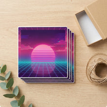 Vaporwave Sunset ceramic coasters set of 4, gift set