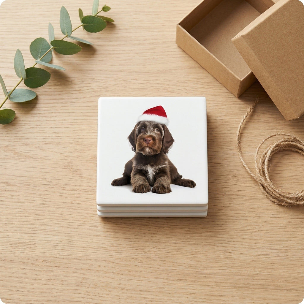 Wirehaired Pointing Griffon Puppy ceramic coasters set of 4, gift set