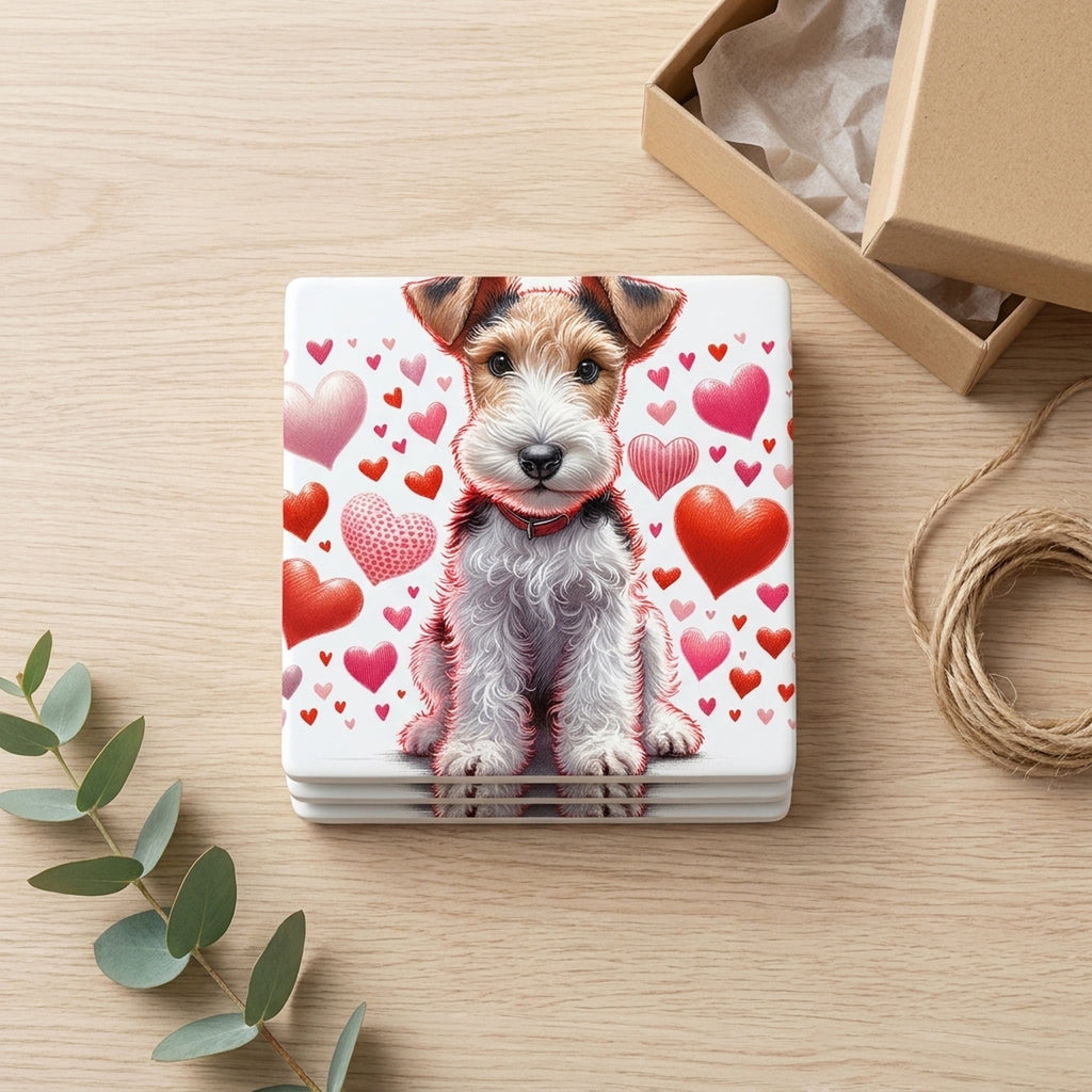 Wire Fox Terrier ceramic coasters set of 4, gift set