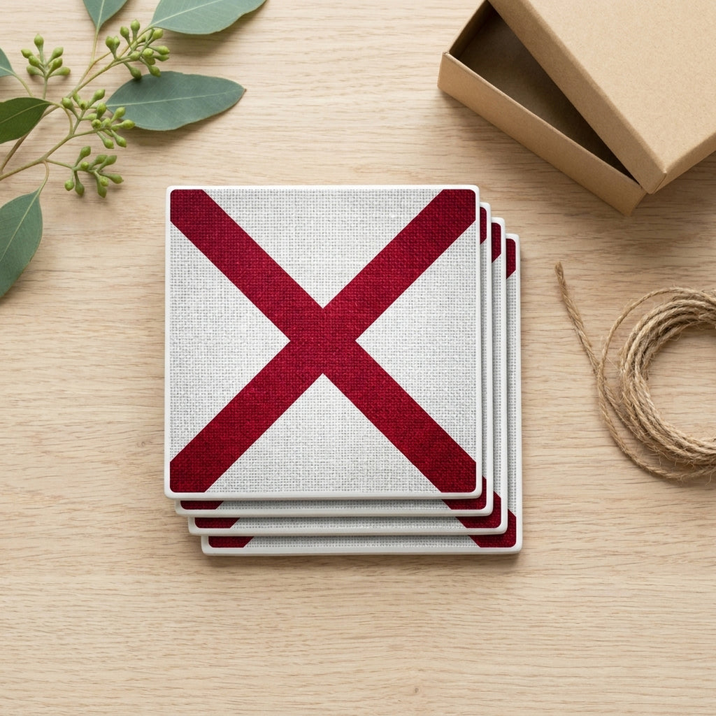 Alabama State Flag ceramic coasters set of 4, gift set