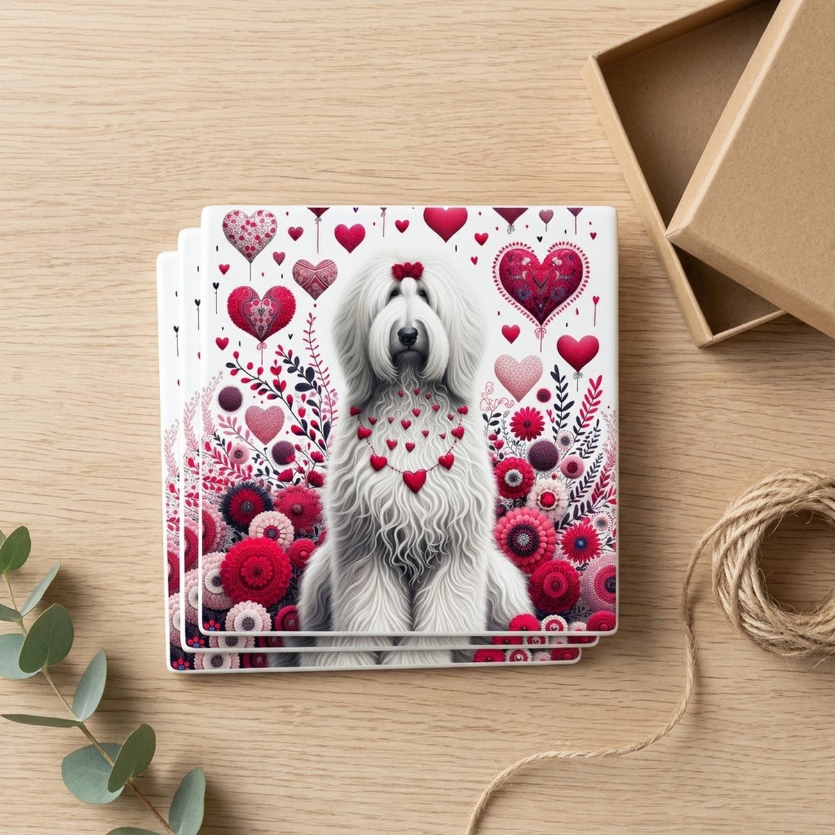 Old English Sheepdog ceramic coasters set of 4, gift set