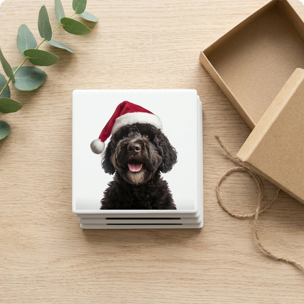 Portuguese Water Dog ceramic coasters set of 4, gift set