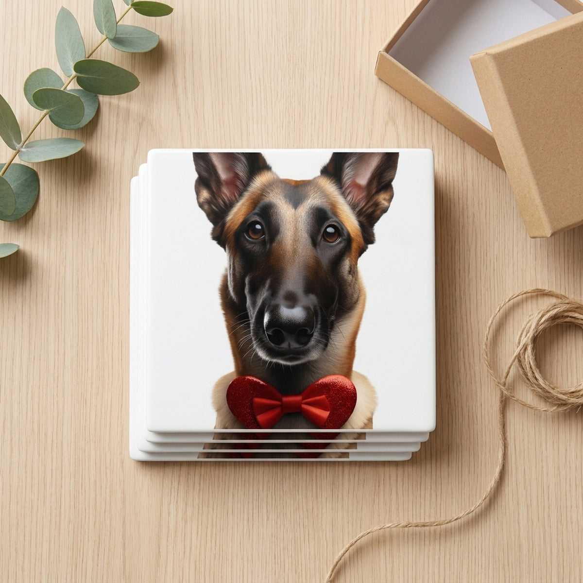 Belgian Malinois ceramic coasters set of 4, gift set