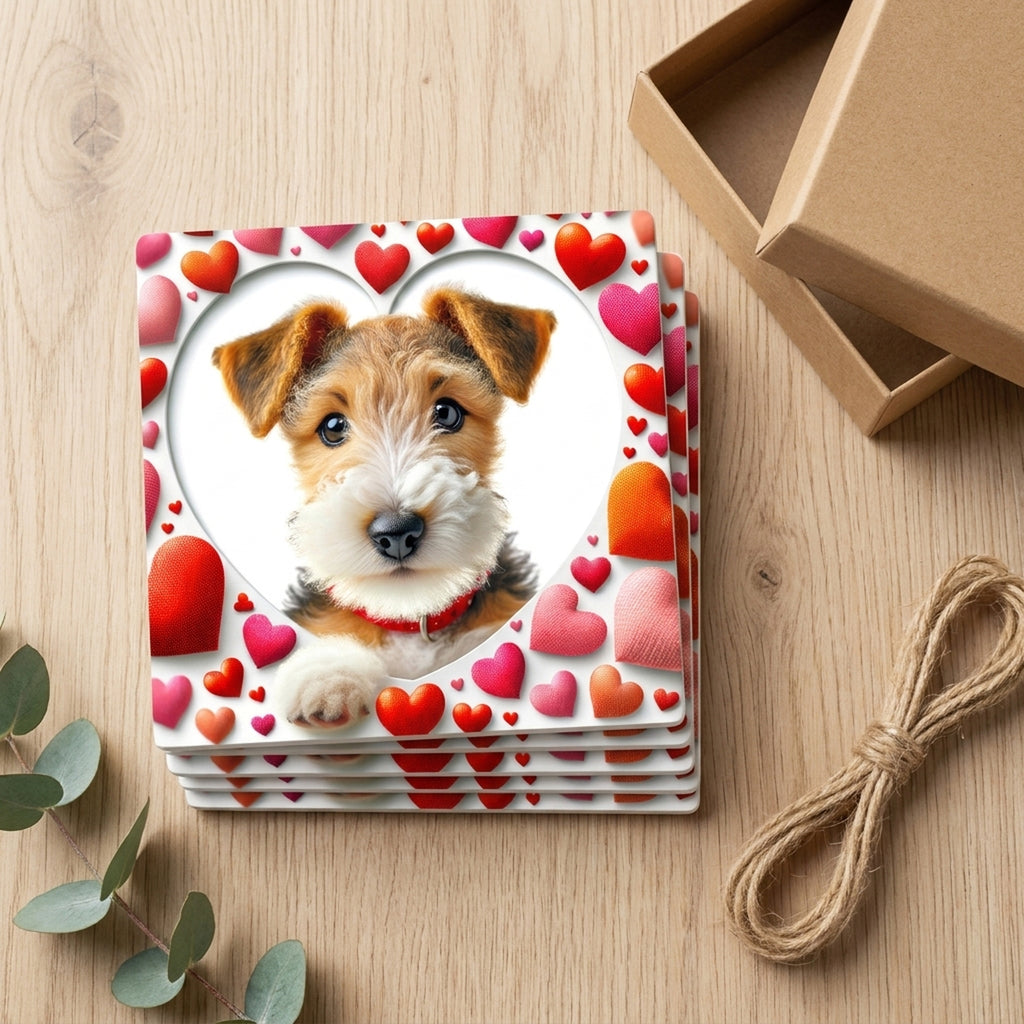 Wire Fox Terrier ceramic coasters set of 4, gift set