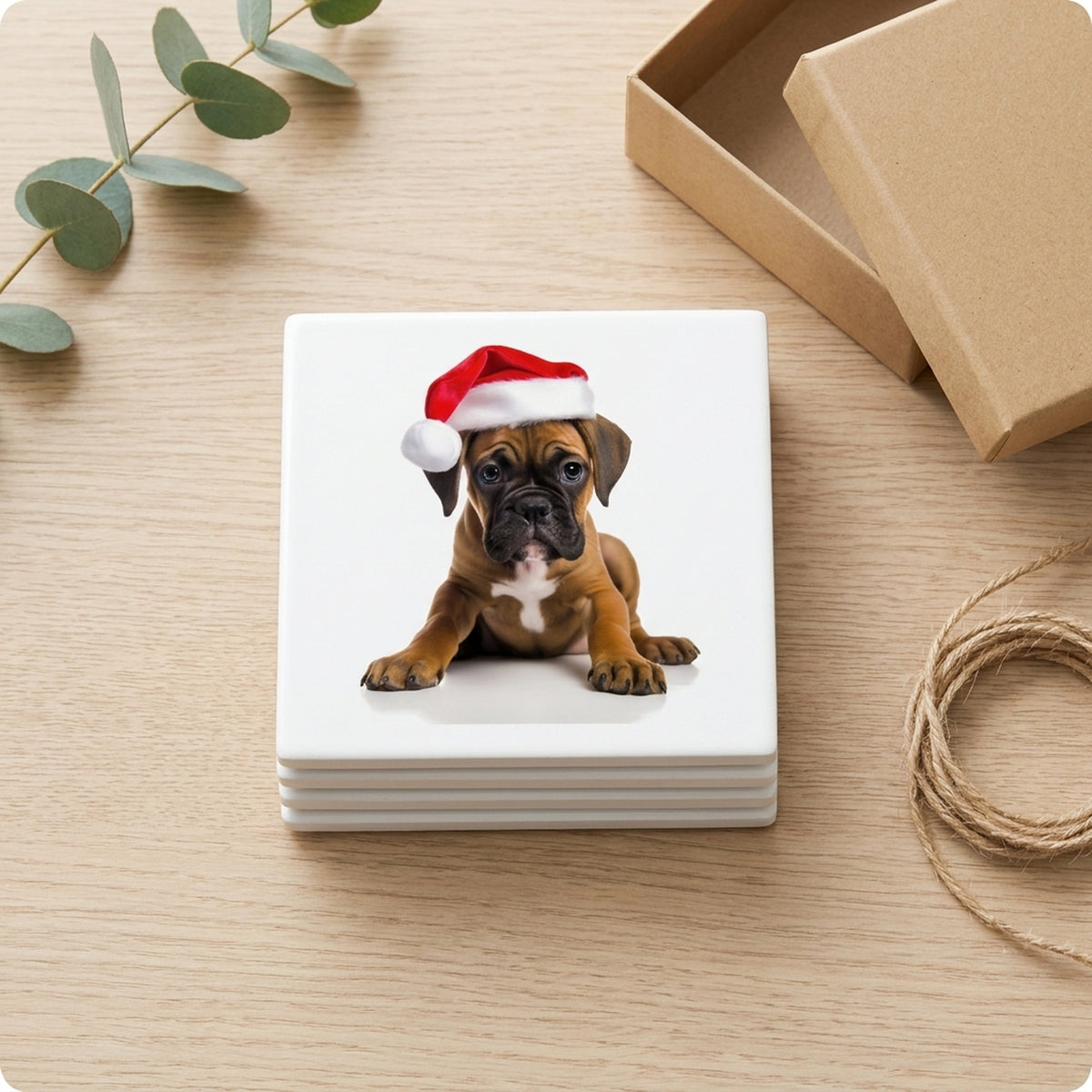 Boxer Puppy ceramic coasters set of 4, gift set