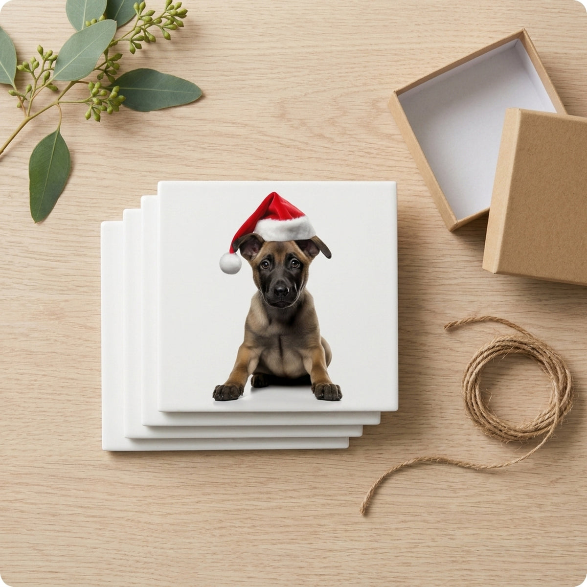 Belgian Malinois Puppy ceramic coasters set of 4, gift set