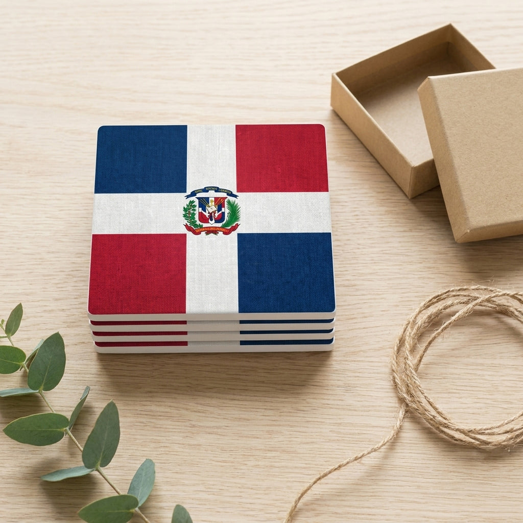 Dominican Republic Flag Pride ceramic coasters set of 4, gift set