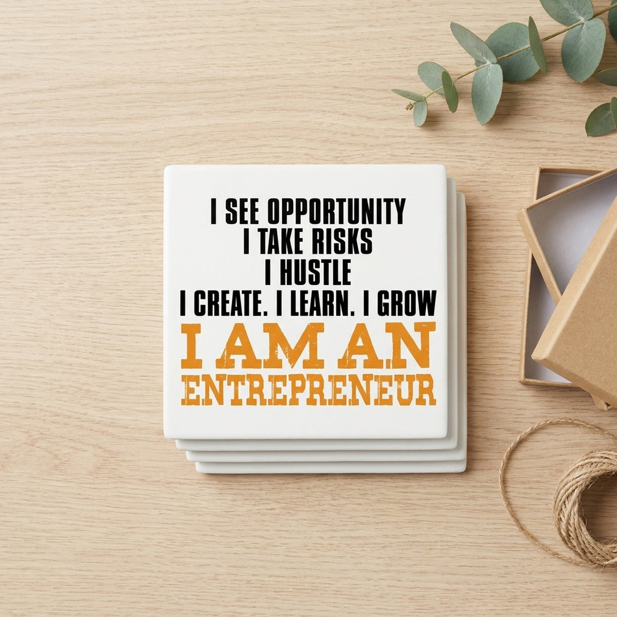 Entrepreneur Opportunity Risks Hustle ceramic coasters set of 4, gift set