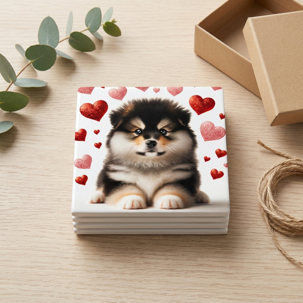 Pomeranian ceramic coasters set of 4, gift set