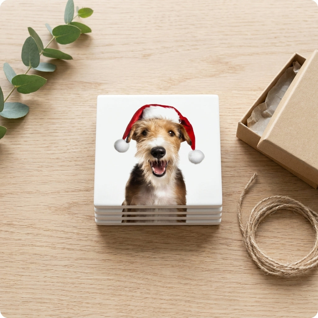 Wire Fox Terrier ceramic coasters set of 4, gift set