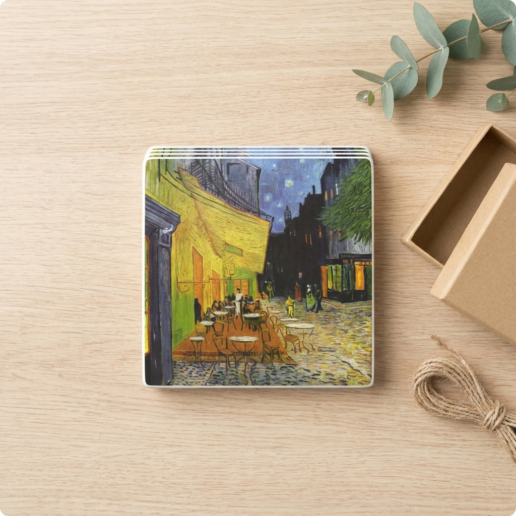 Cafe Terrace At Night ceramic coasters set of 4, gift set