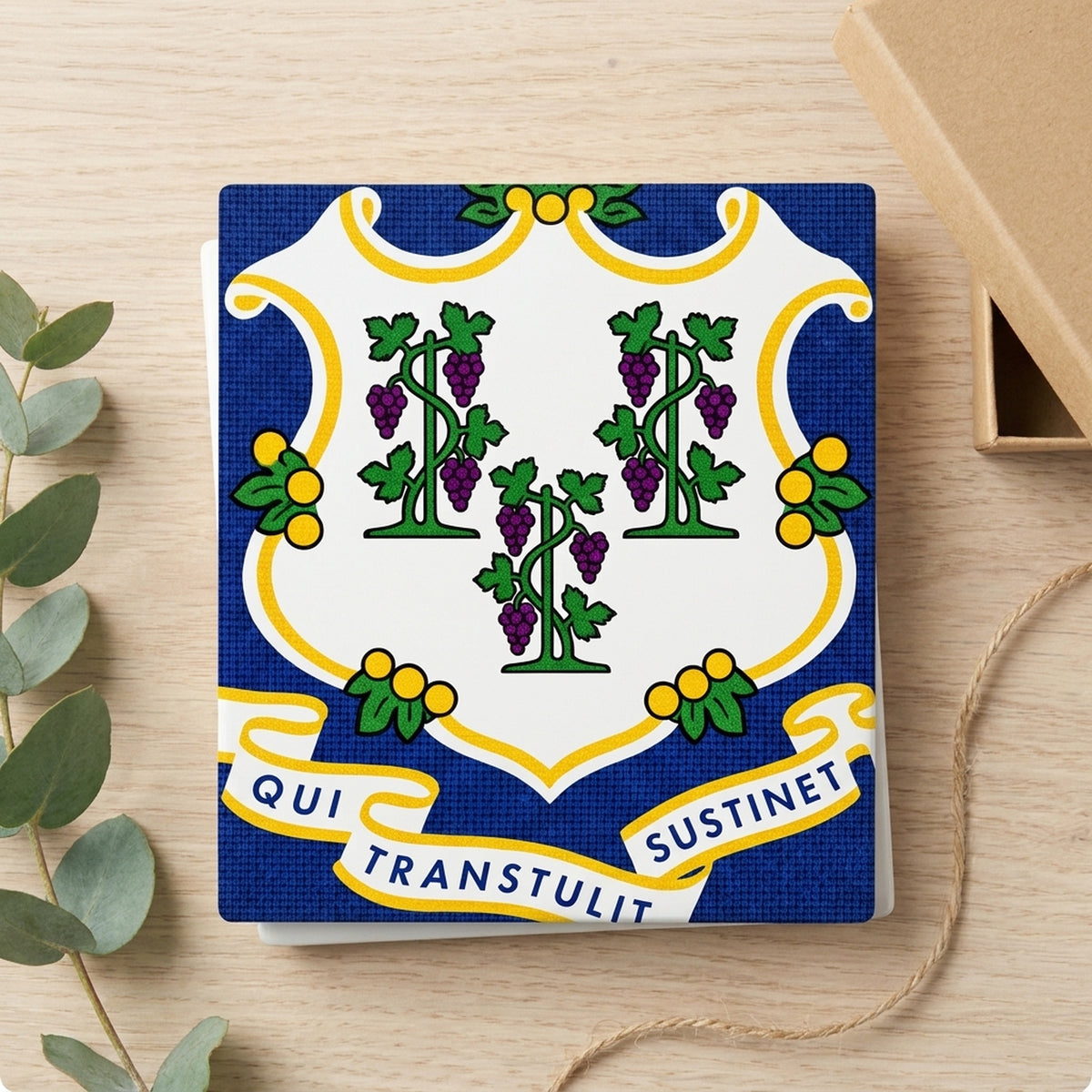 Connecticut State Flag ceramic coasters set of 4, gift set