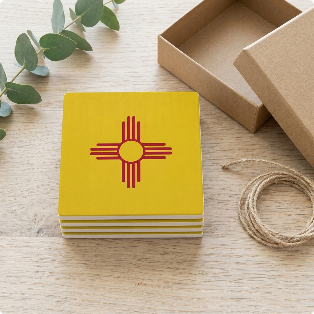 New Mexico State Flag ceramic coasters set of 4, gift set
