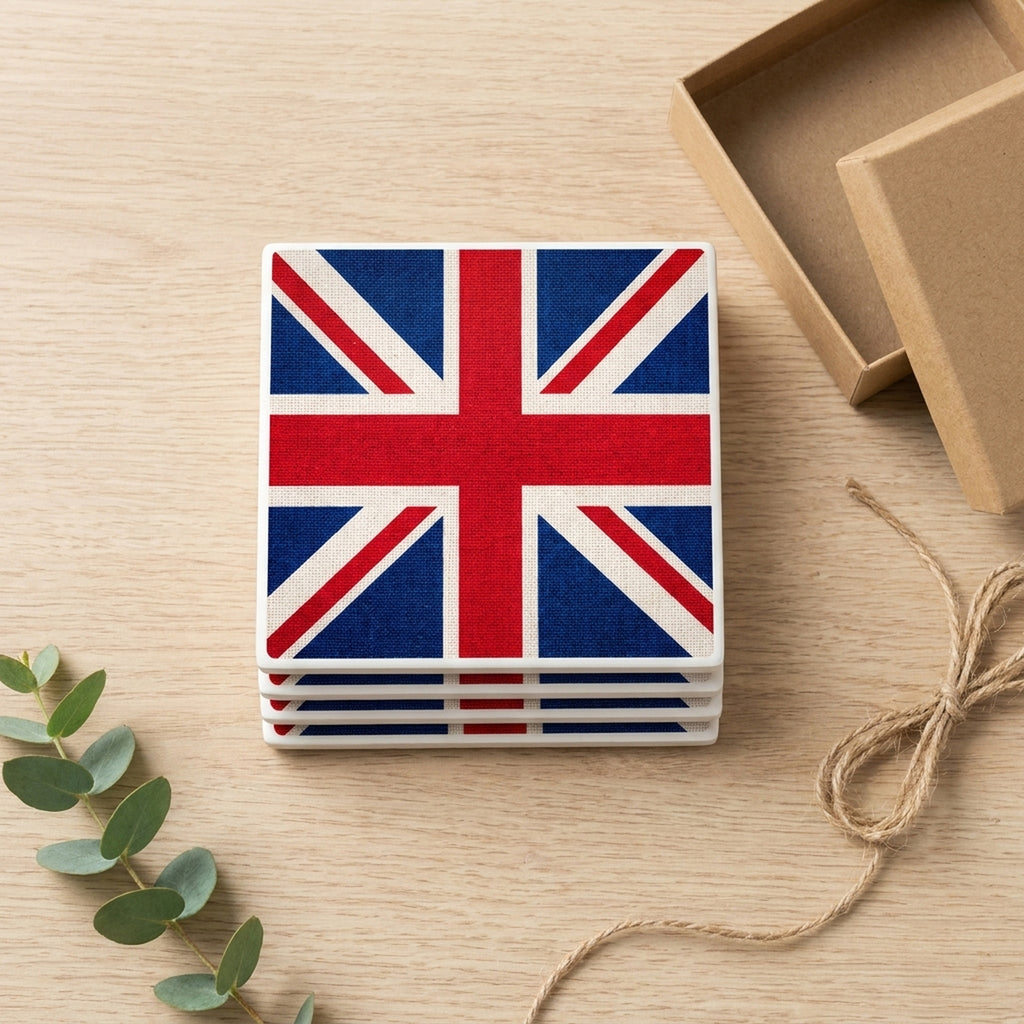 United Kingdom (Union Jack) Flag Pride ceramic coasters set of 4, gift set