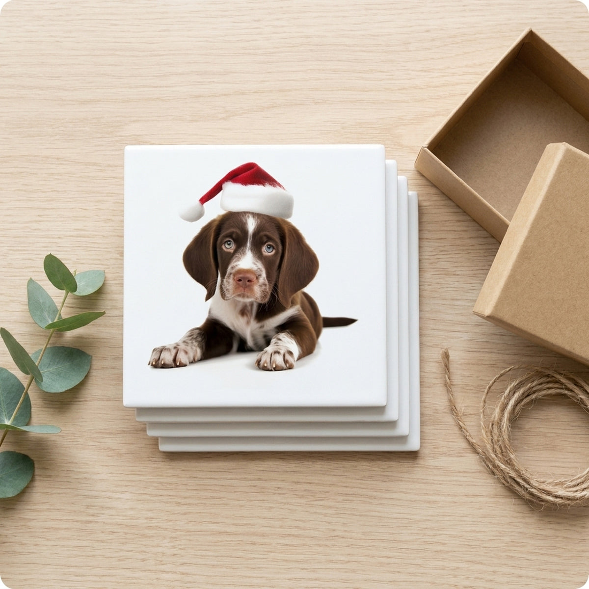 Pointer Puppy ceramic coasters set of 4, gift set