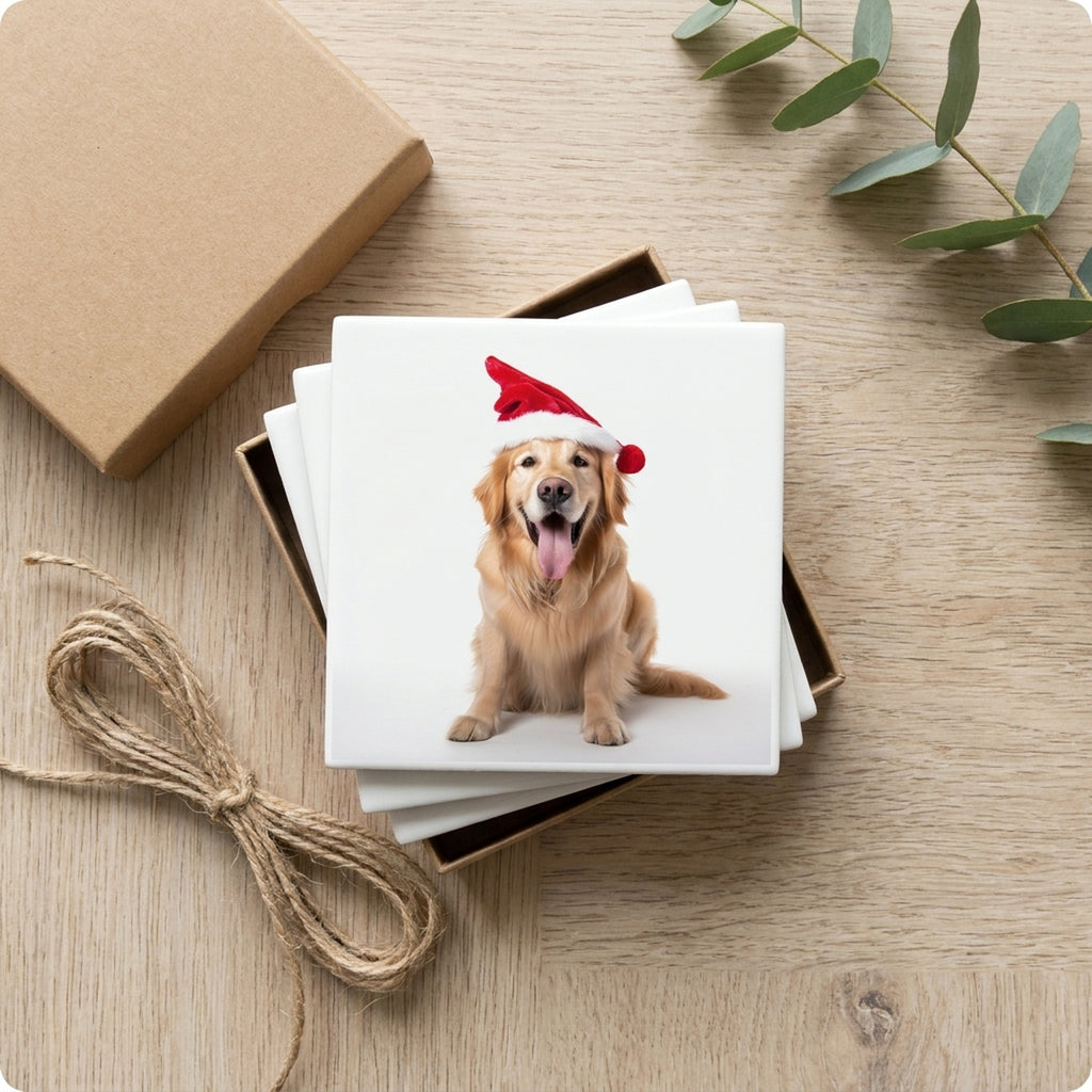 Golden Retriever ceramic coasters set of 4, gift set