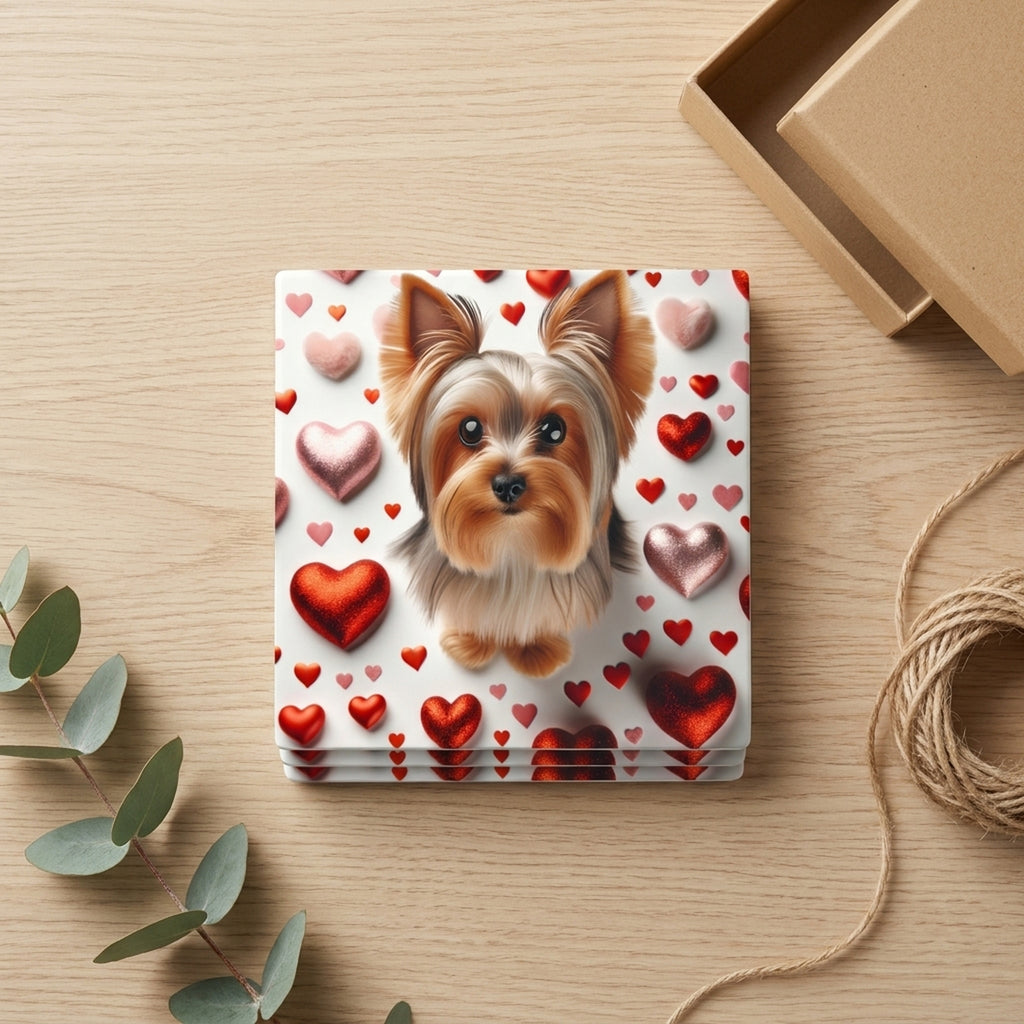 Yorkshire Terrier ceramic coasters set of 4, gift set