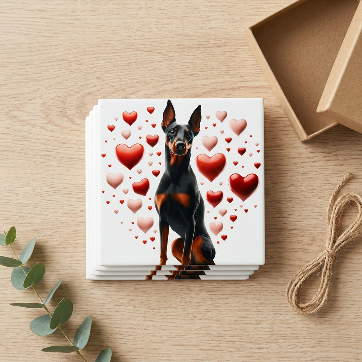 Doberman Pinscher ceramic coasters set of 4, gift set