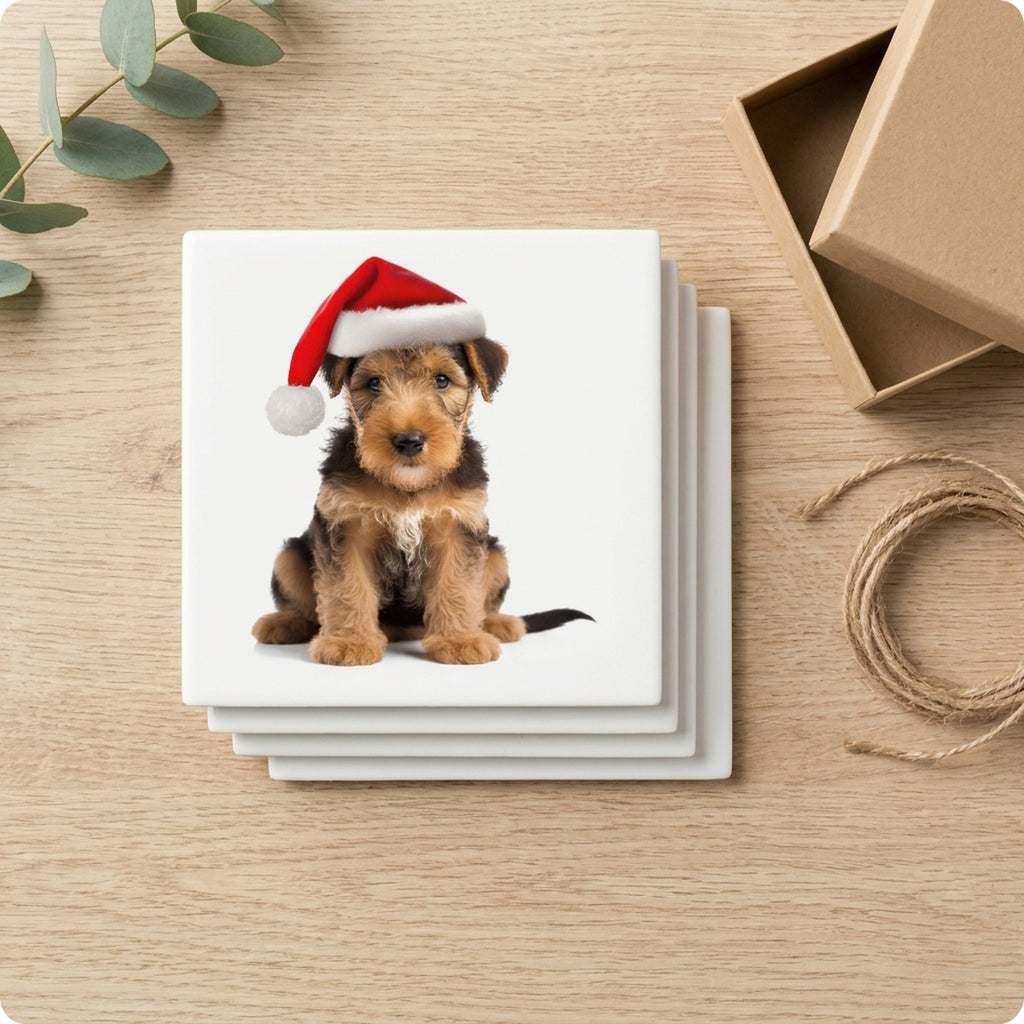 Welsh Terrier Puppy ceramic coasters set of 4, gift set