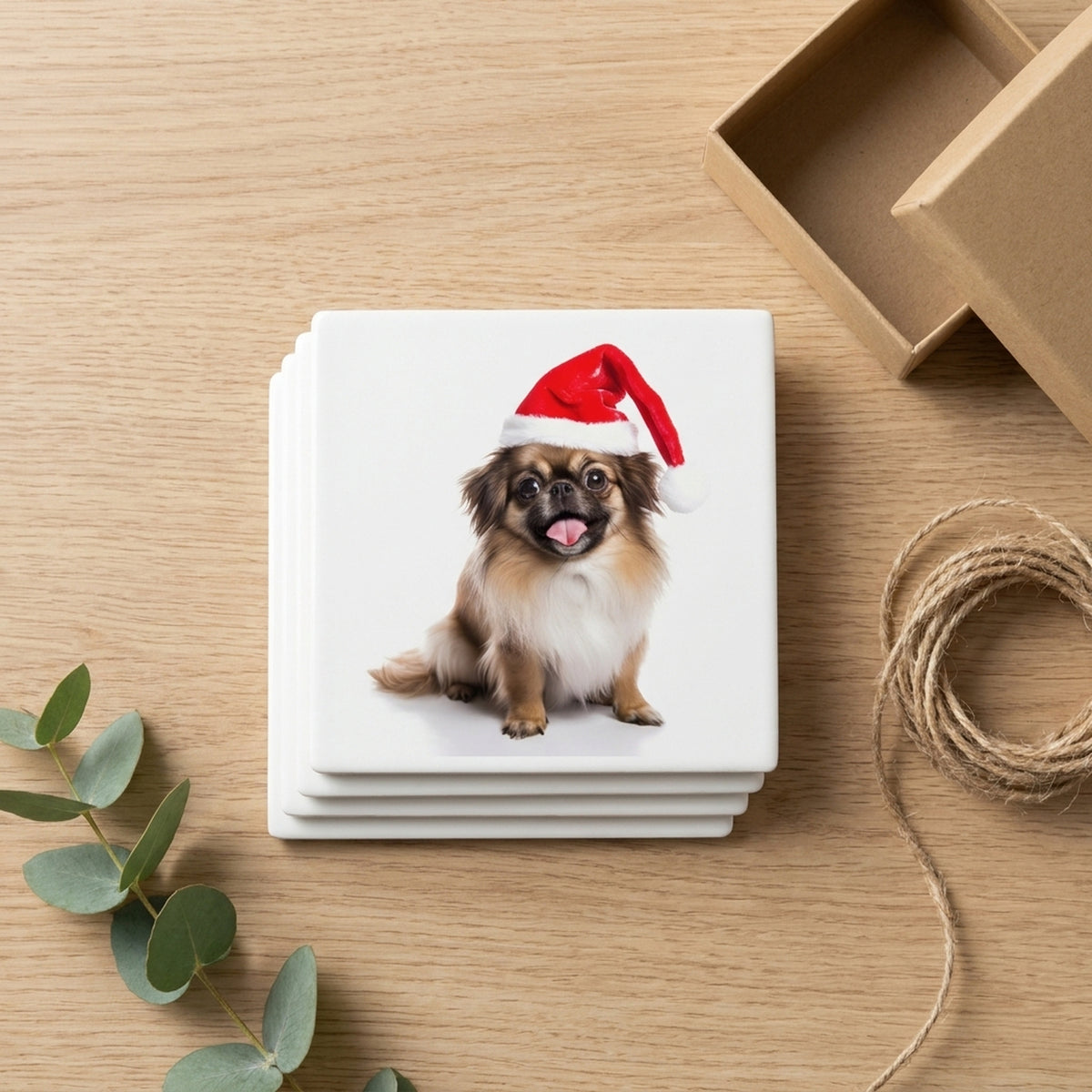 Tibetan Spaniel ceramic coasters set of 4, gift set