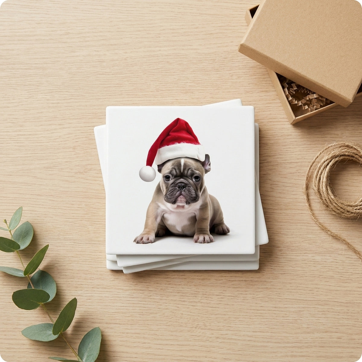 French Bulldog Puppy ceramic coasters set of 4, gift set